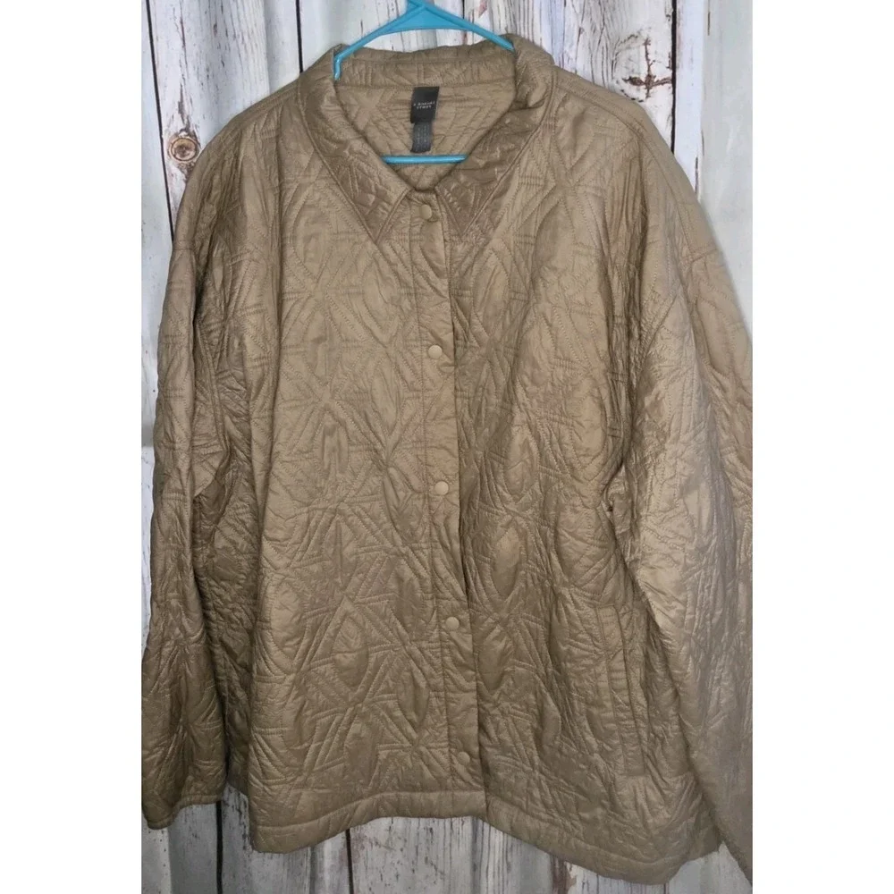Savage x Fenty Men's Woven Geometric Quilted Jacket in Stone Beige/ Brown Sz 2XL